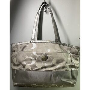 COACH Baby Diaper Bag Large Shoulder Tote Bag Silver&Gray 11.5x15x5.25" TLC